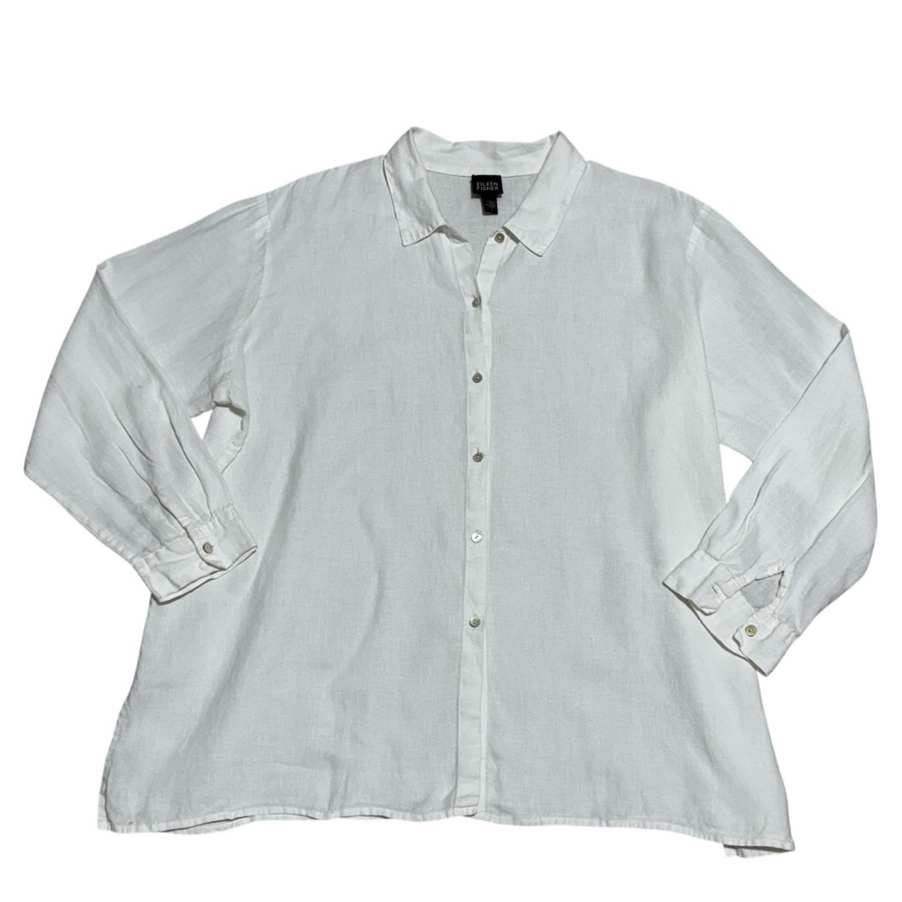 Eileen Fisher Handkerchief Linen Classic Collar Shirt Size L - Picture 4 of 10
